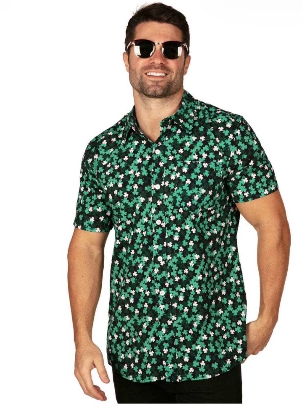 Tipsy Elves Shamrock Button Up Shirt Men’s XXL St Patrick’s Day Clover Print